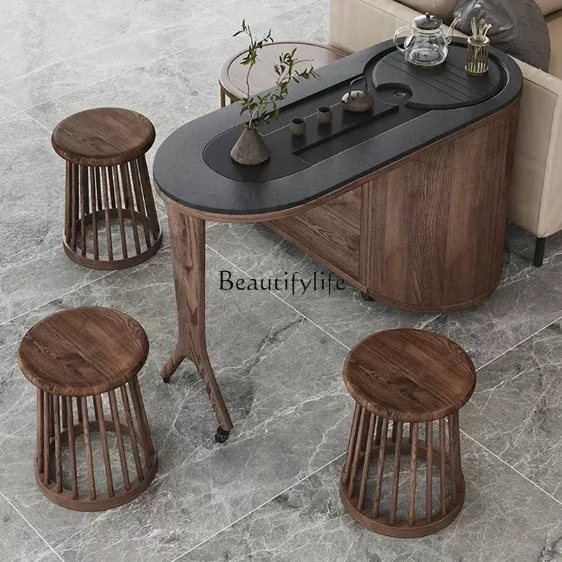 style NEW Solid wood movable folding tea table Small apartment household walnut color multi-functional tea table ss 8617