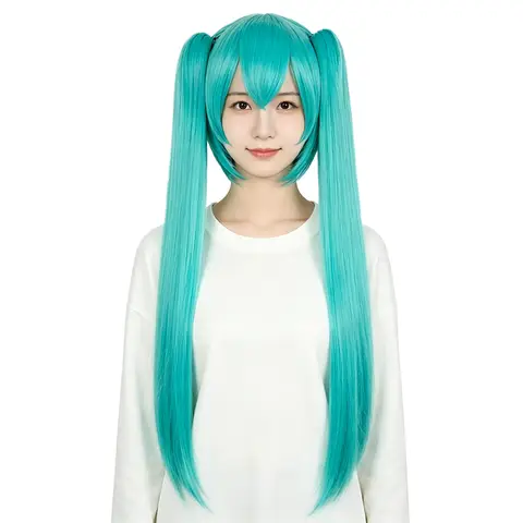 Miku 120cm Cyan Cosplay Wig Long Straight Detachable Twin Tails Heat Resistant Synthetic Hair For Women's Anime Comic Con Party