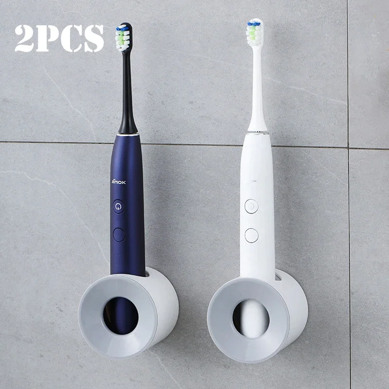 2pcs Electric Toothbrush Holder Wall-Mounted Dustproof Toothbrush Holder Perforated Bathroom Electric Toothbrush Brush Holder