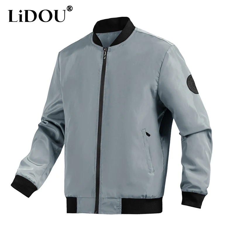 

Spring Autumn New Solid Color Fashion Long Sleeve Jackets Man High Street Round Neck Casual Zipper Pockets All-match Cardigan