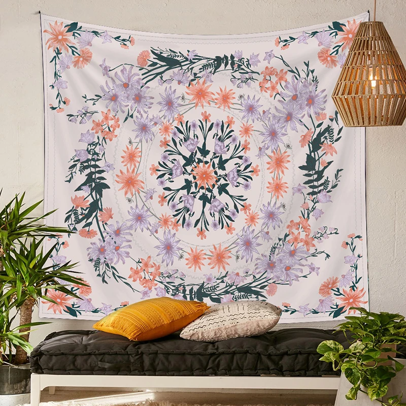Bohemian Tapestry Wall Hanging Flower Moon Print Tapestry Wall Decorative Blanket Estetyczne tło Home Room Decor Gift