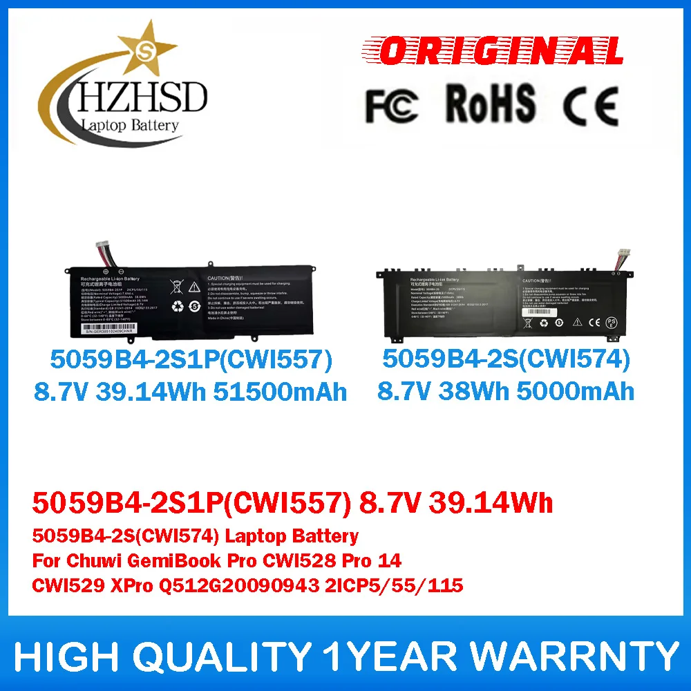 

5059B4-2S1P(CWI557) 8.7V 39.14Wh 51500mAh 5059B4-2S(CWI574) Laptop Battery For Chuwi GemiBook Pro CWI528 Pro 14 CWI529 XPro
