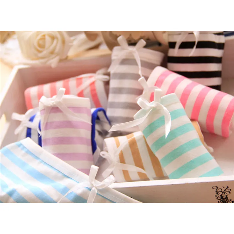 Lovely Cute Sexy Underwear Cotton Briefs Panties Stripes Bowknot Tanga Women Panties High Quality