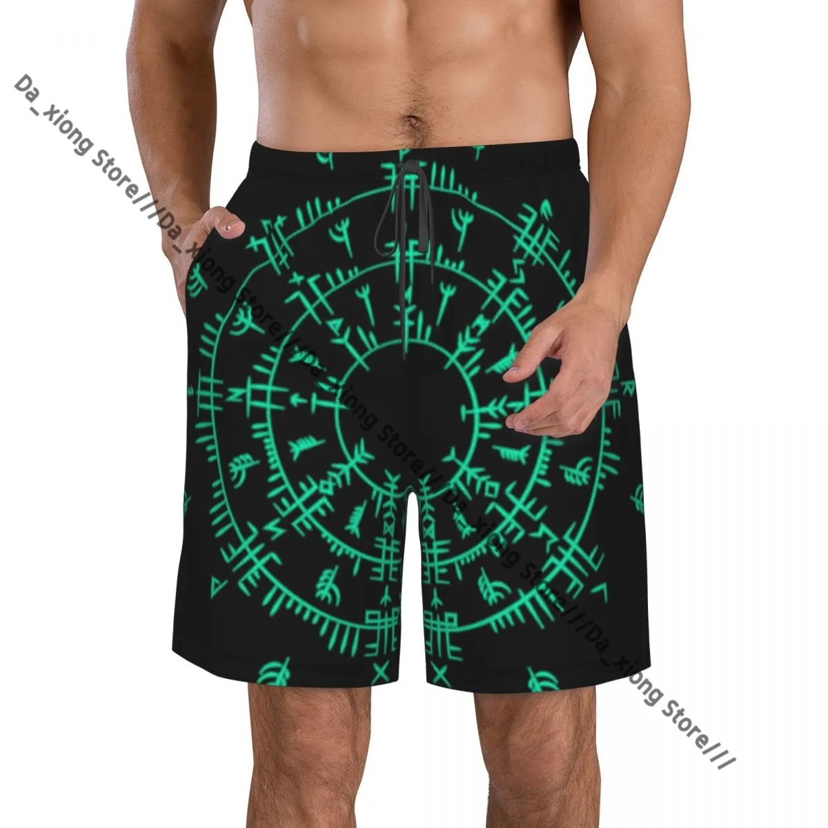 

Black Runes Circle Silhouette Quick Dry Swimming Shorts For Men Swimwear Swimsuit Trunk Bathing Beach Wear