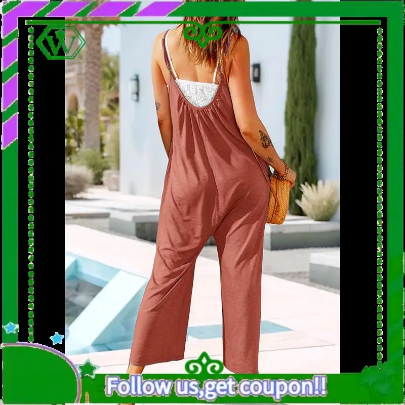 

A18P-женские повседневные комбинезоны, свободные комбинезоны, летние эластичные широкие длинные брюки без рукавов, комбинезон с карманами