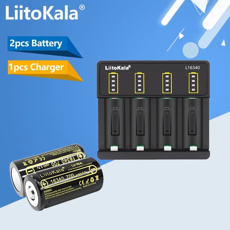 2/4PCS LiitoKala Lii-16A Li-ion 16340 Battery CR123A Rechargeable Batteries 3.7V CR123 for Laser Pen LED Flashlight Cell+charger