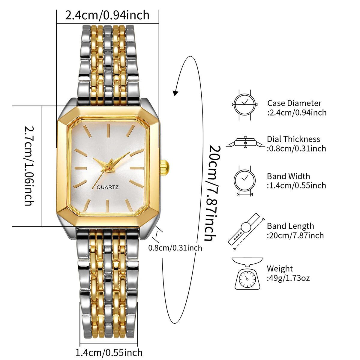 패션 직사각형 심플 다이얼 여성 시계 캐주얼 합금 스트랩 손목시계 여성용 시계 선물(박스 없음)