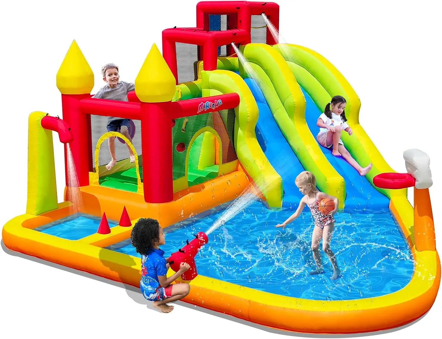 Water Slide, Castle Bounce House with Slides, Bounce Water Prak with Air Blower, Splash Pool, Water Cannon, Climbing Wall, Out