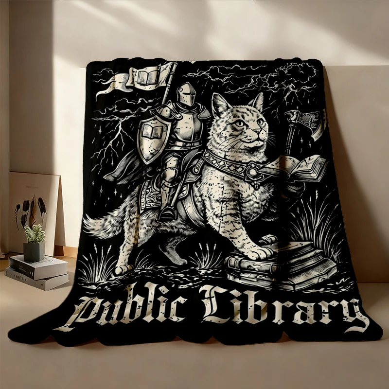 Defend Your Local Public Library Flannel Blanket, Support Your Local Library Flannel Throw, Book Lover Gift, Knight And