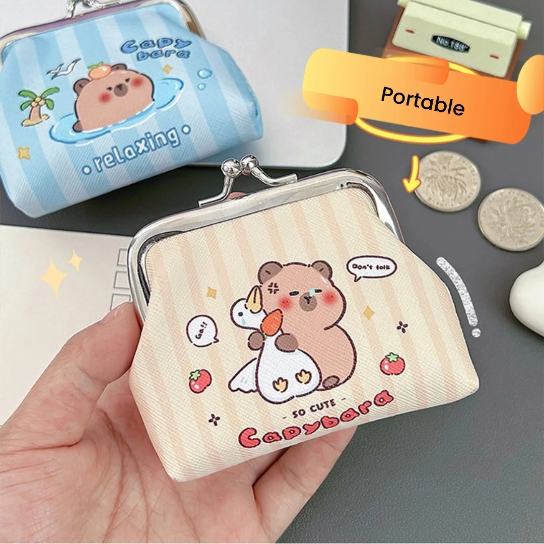 Capybara-Petit porte-cartes en cuir PU souple pour femme, porte-monnaie, porte-monnaie, porte-cartes, portefeuille, porte-clés, mignon, nouveau