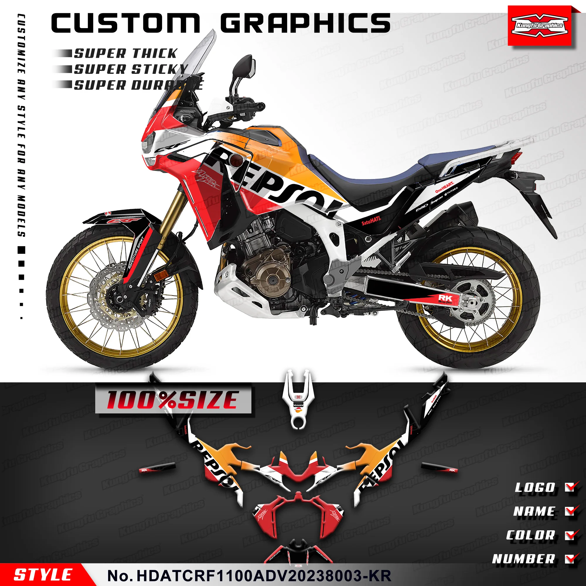 

KUNGFU GRAPHICS Adhesive Decals Wrap for Honda Africa Twin CRF1100L Adventure ADV 2020 2021 2022 2023, HDATCRF1100ADV2023003-KR