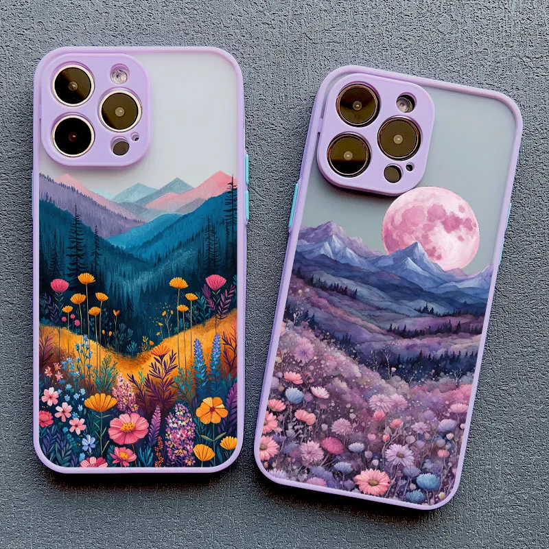 Fantasy Flower Sea Sunset Hill Phone Case For iPhone 16 15 14 Plus Pro Max 13 12 11 Pro Max Mini X XR XS 8 7 Plus Back Covers