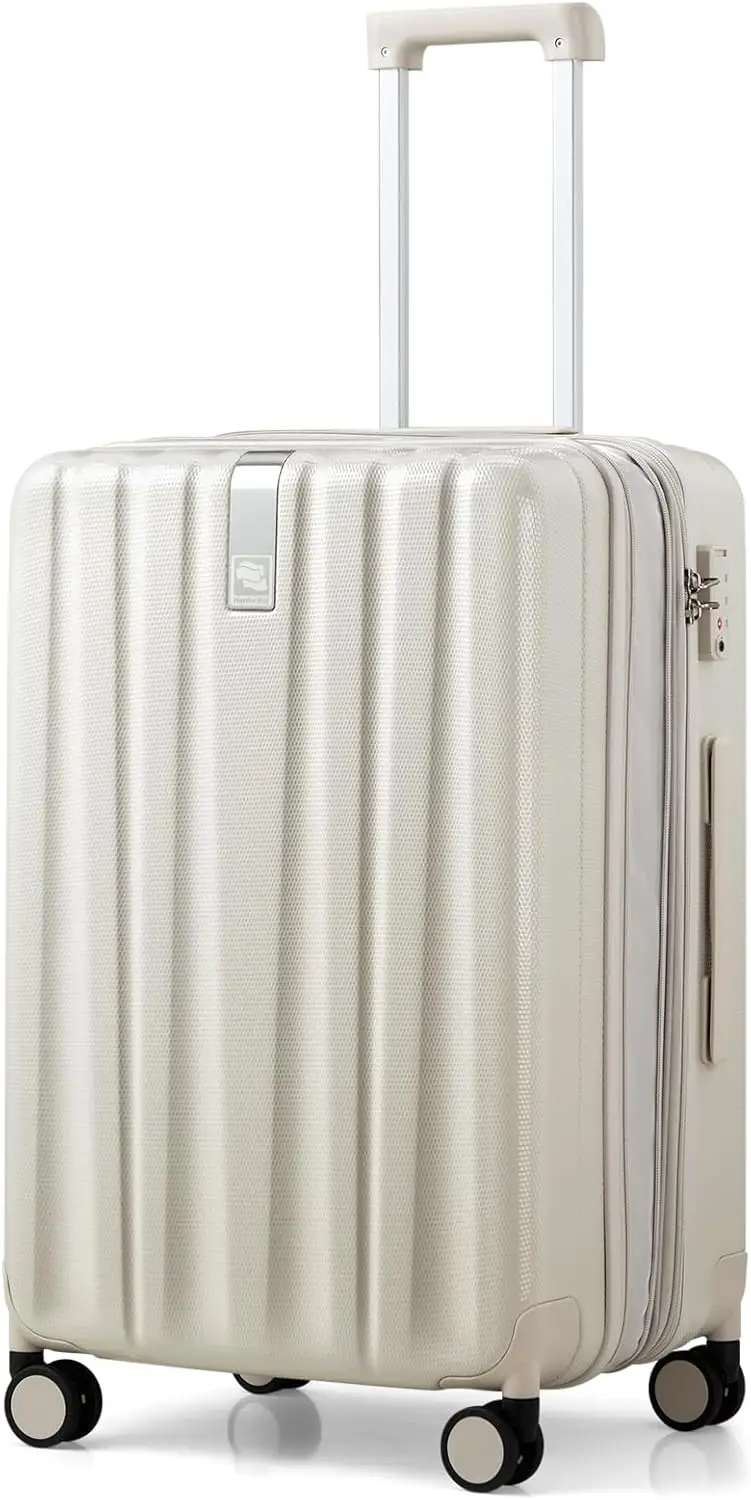 

24 Inch Expandable Lightweight PC Hard Case Luggage with Wheels, Rolling Large Suitcase for University Travel in Ivory White