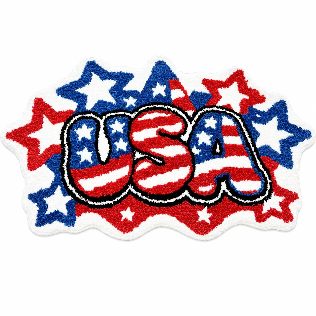 Patriotic USA Star Pattern Shaggy Tufted Carpet, Vintage US Flag Irregular Floor Rug for Independence Day Decor