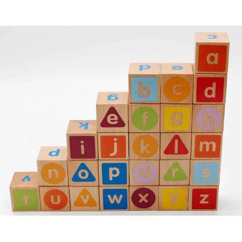 木製ベビー玩具 キューブ型フィギュアブロック 知育玩具 早期学習玩具 26文字 アルファベット 動物認知 積み木 ブロック ギフト 子供向け