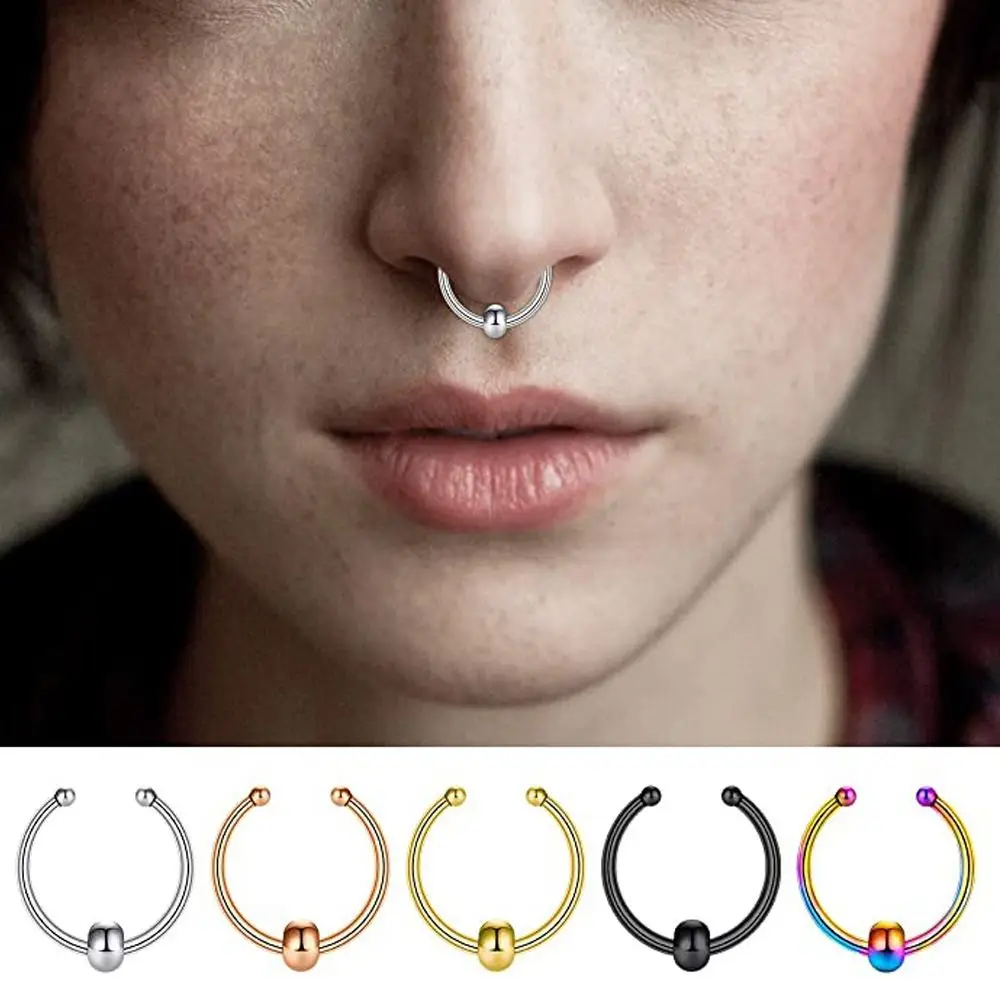 Bead Fake Nose Septum Rings Punk Metal Geometric Non Piercing Multicolour Women