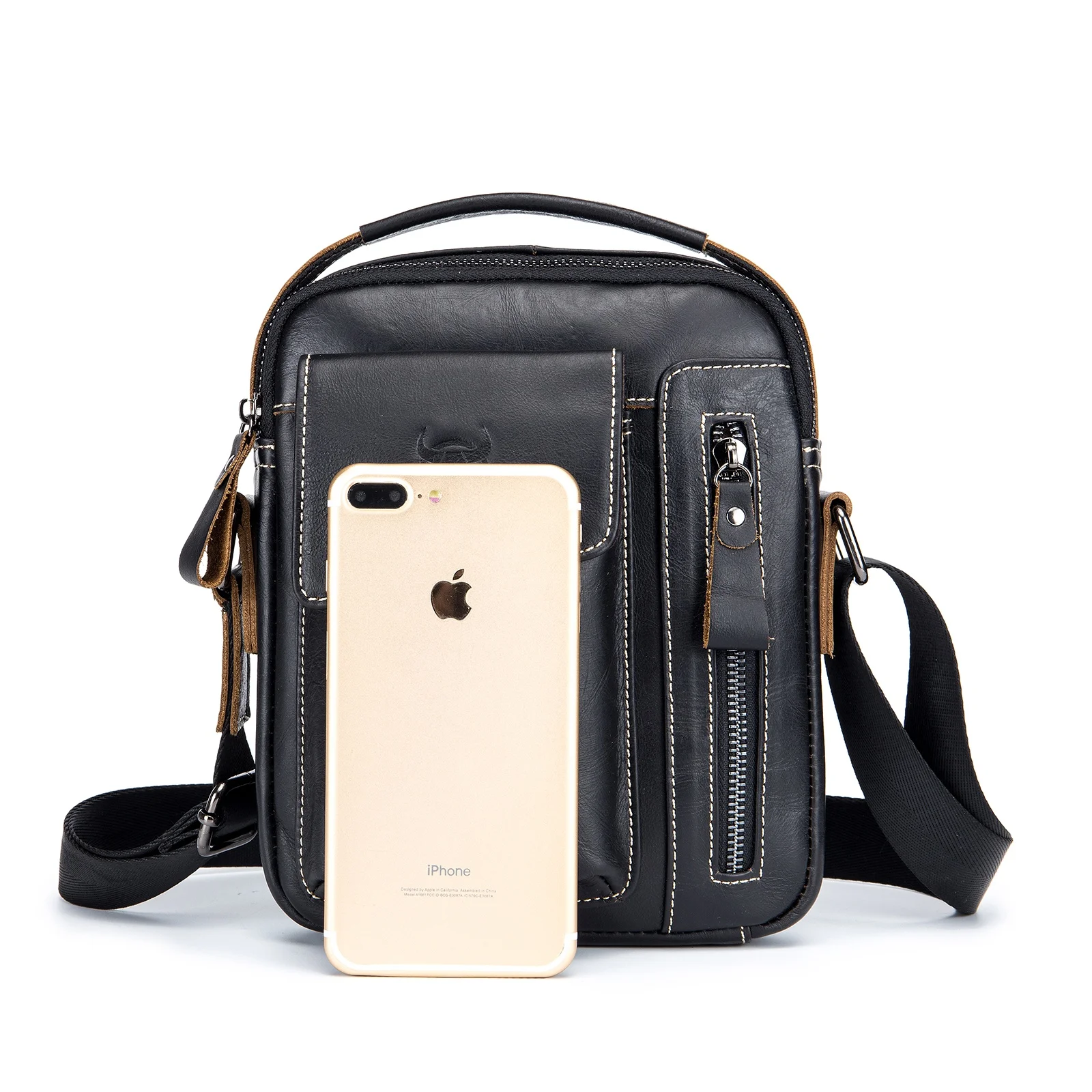 حقيبة كتف من الجلد الطبيعي للرجال حقيبة يد صغيرة خفيفة الوزن حقيبة كروس للأعمال اليومية والسفر غير الرسمي #3