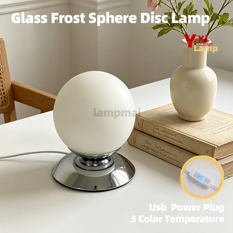Murano Frosted Glass Sphere Disc Table Lamp, Nordic Minimalist Dimmable Lamp, Decor Light for Study, Countertop & Living Space