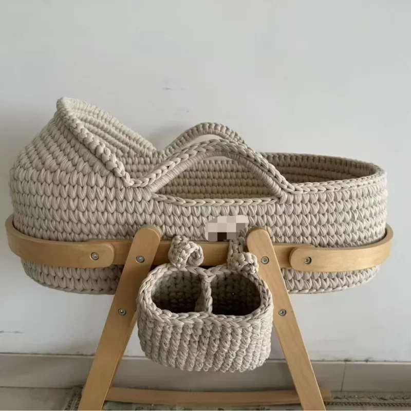 Crocheted Cross-Border Best-Selling Cotton Moses Basket Handwoven Newborn Strap Bag Portable Handbag Color