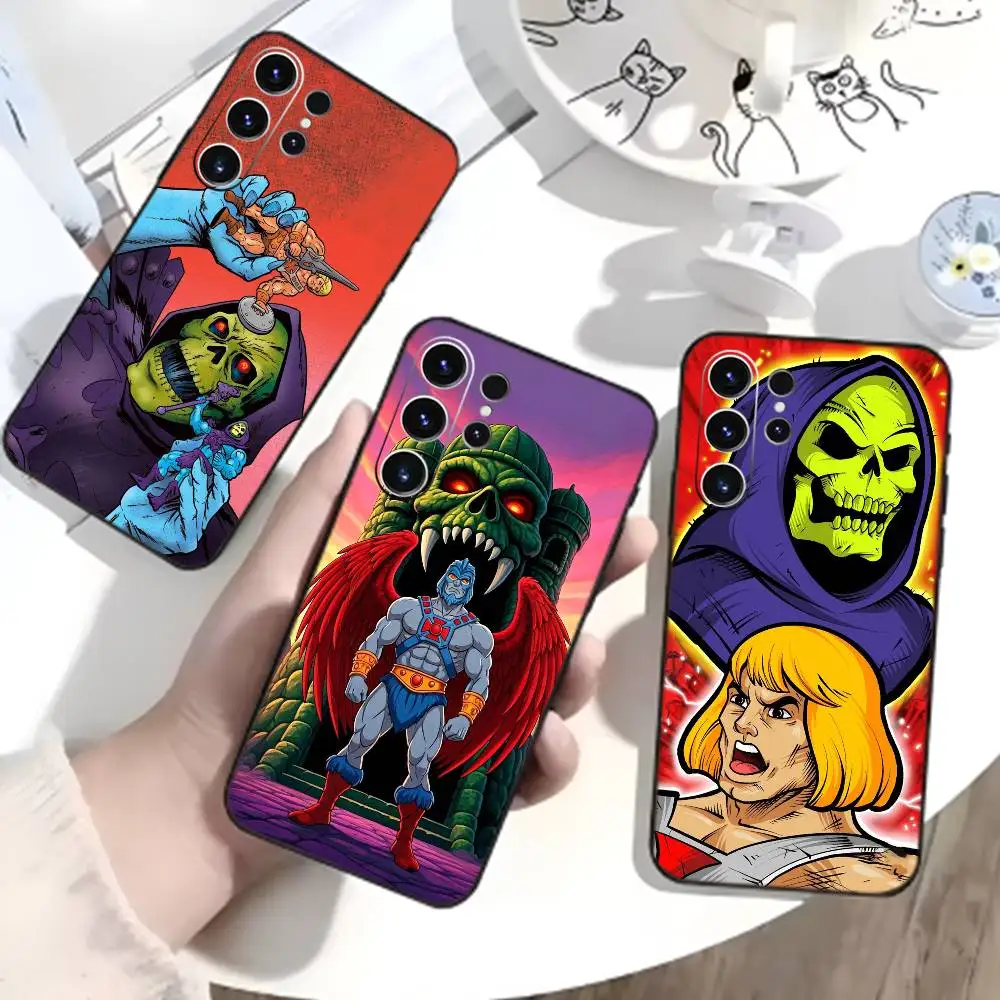 Capa de Telefone M-MOTU He-Man para Samsung S26, S25, S24, S23, S22, S21, S20, S30, Ultra, Plus, Fe, Note, 5G, Capa Preta