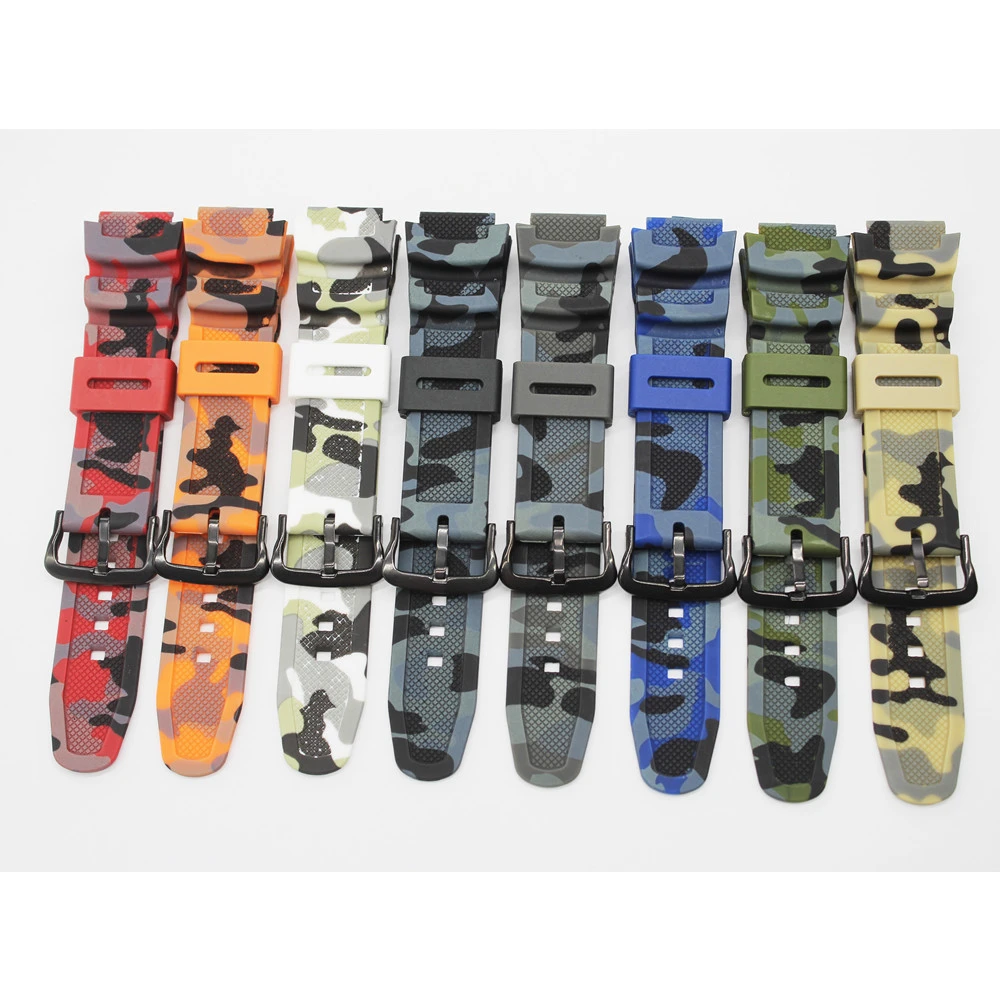 18mm convex mouth Camouflage Strap for AE-1200 1300 SGW-300 AQ-S810W Soft TPU Watch Band Men Sport Watchband Clasps Bracelet Bel