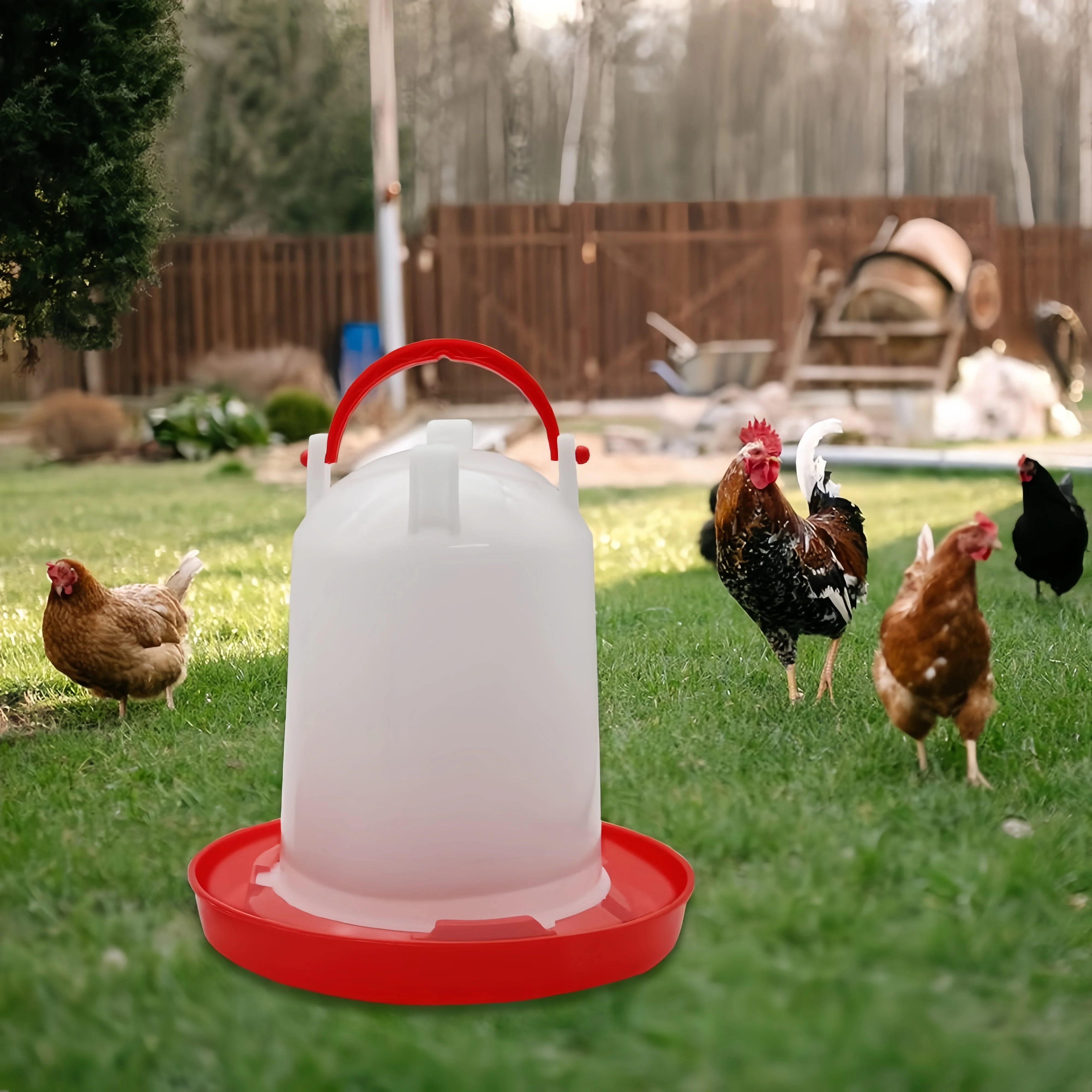 6L Automatic Chicken Coop Water Dispenser Chicken Water Dispenser Water Outlet with Switch Plastic Poultry Drinking Bucket