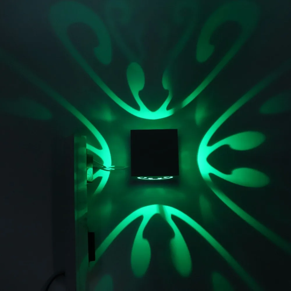 Colorful 3W Wall Lamp 85-265V Square Shape LED Wall Sconce Butterfly-shaped Light Projection Aluminum Projection Light Hotel