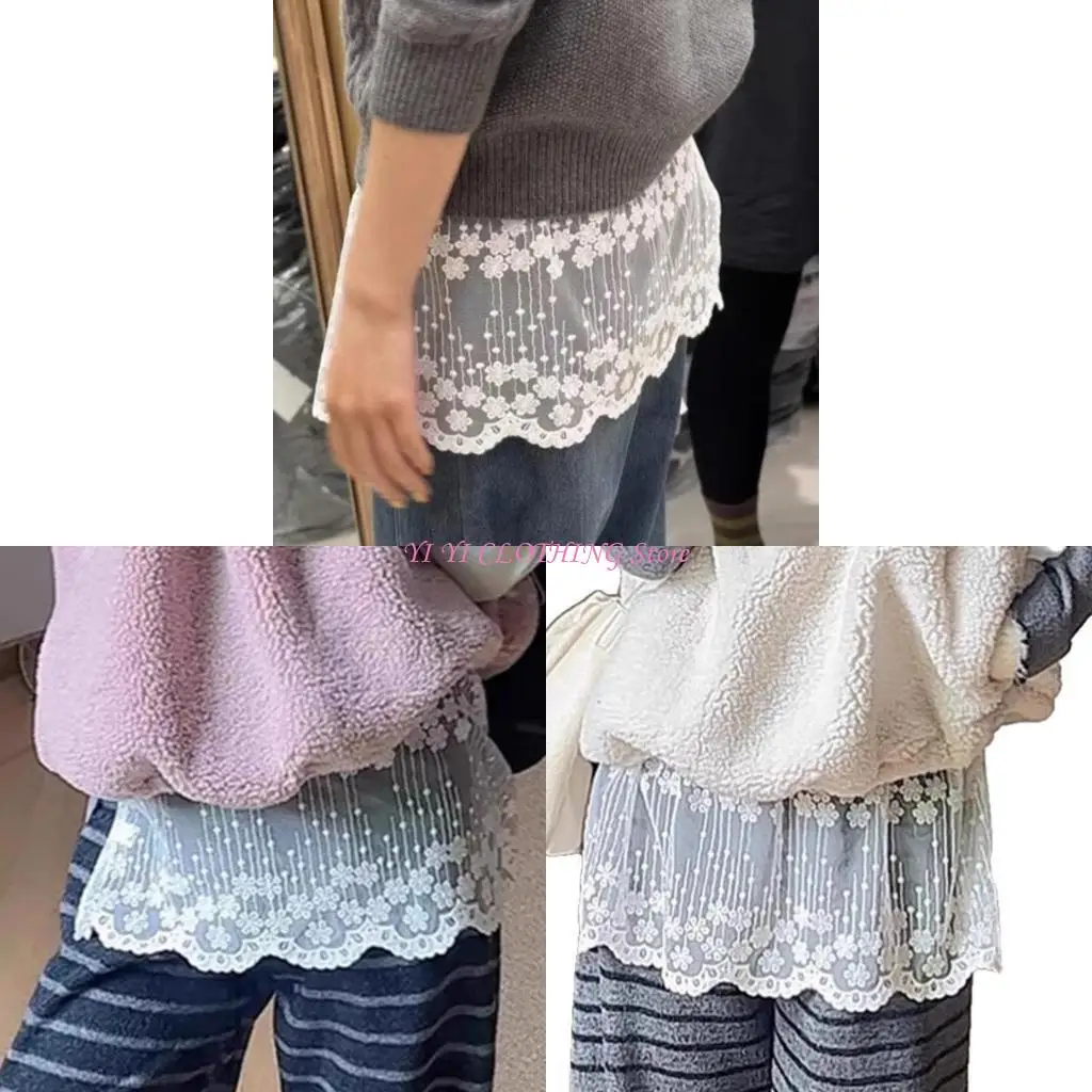 

N5KF Lace Shirt Extenders Layering Fake Top Lower Shirt Half Length Skirt