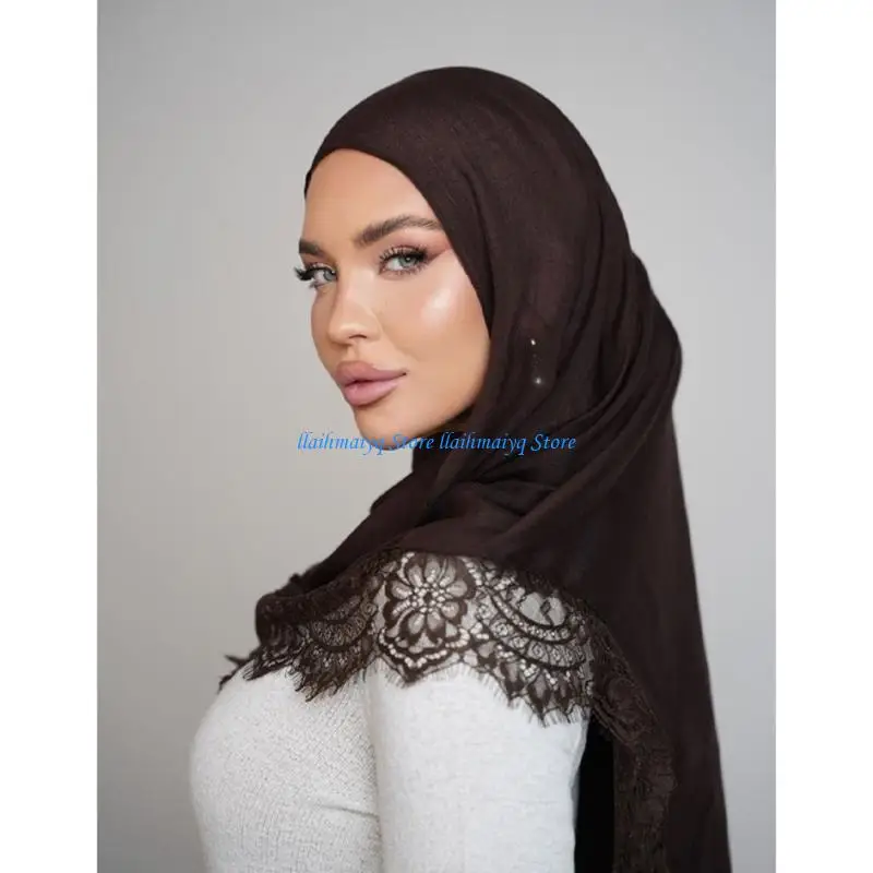 573B Modern Shawl Scarf With Intricated Lace Design And Lightweight Rayon Construction For Daily Wear