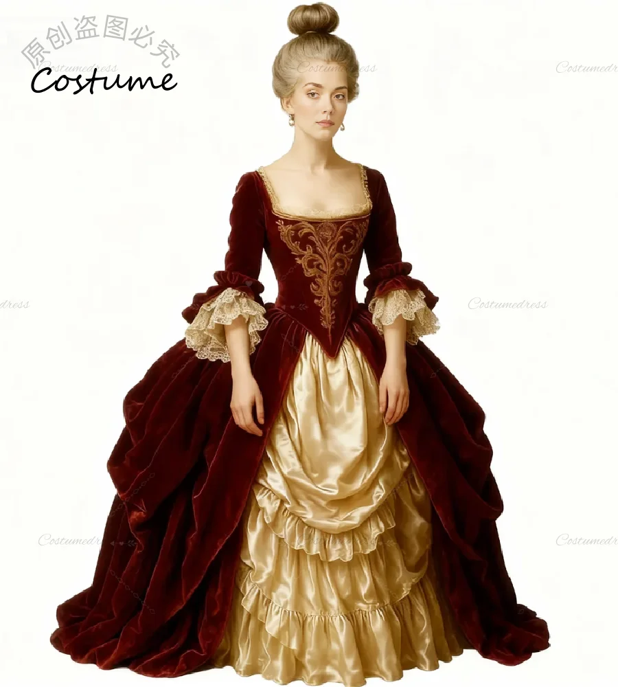 貴族バロック様式のイブニングドレス 18世紀ヴィンテージ マリー・アントワネット プロムドレス スクエア ルネサンス伯爵夫人 チューダーパーティー