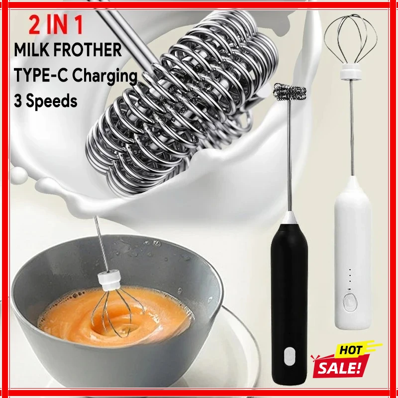 Wireless Milk Frother Electric Type-C Handheld Blender Stainless Steel Mini Coffee Maker Whisk Mixer For Coffee Cappuccino Cream