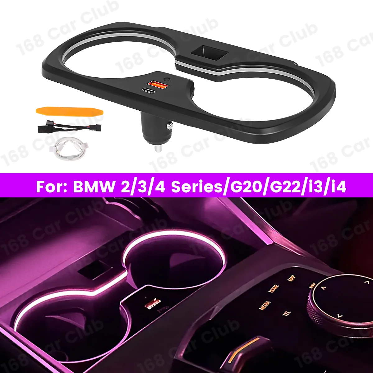 

Car LED Cup Holder Frame Ambient Light Car Interior Mouldings For BMW 2020-2024 3 series/4 series i3 i4 Car Decorative Lights