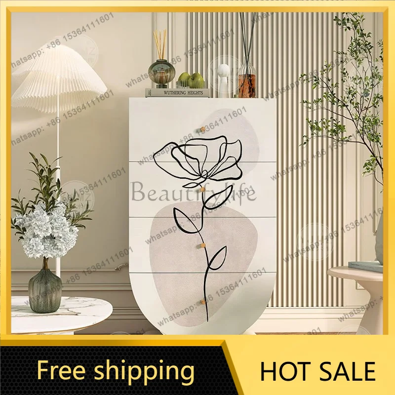 XX. Nordic minimalist black-and-white floral sofa side cabinet wall-mounted storage cabinet