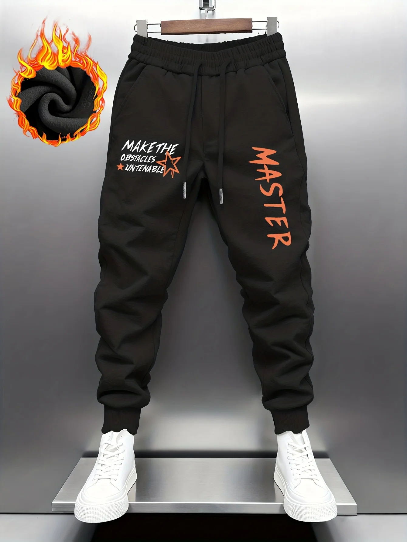 Inspirational star graphic MASTER slogan letter doubleleg print sweatpants men hip hop sports jogger trousers