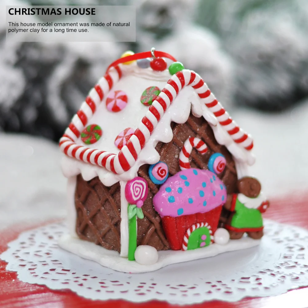 

4Pcs Candy House Adorn Desktop Decoration Lovely Mini House Shape Polymer Clay Craft for Christmas Tree Shopwindow Holiday Gift