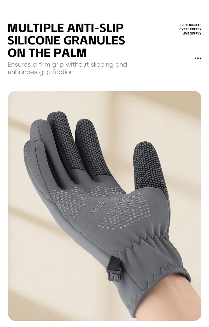 WEST BIKING Winter-Fahrradhandschuhe, Fleece-gefüttert, Touchscreen-fähig, rutschfest, winddicht, für Straßen- und Mountainbikes, für Männer und Frauen, warme Griffhandschuhe – Detail 7