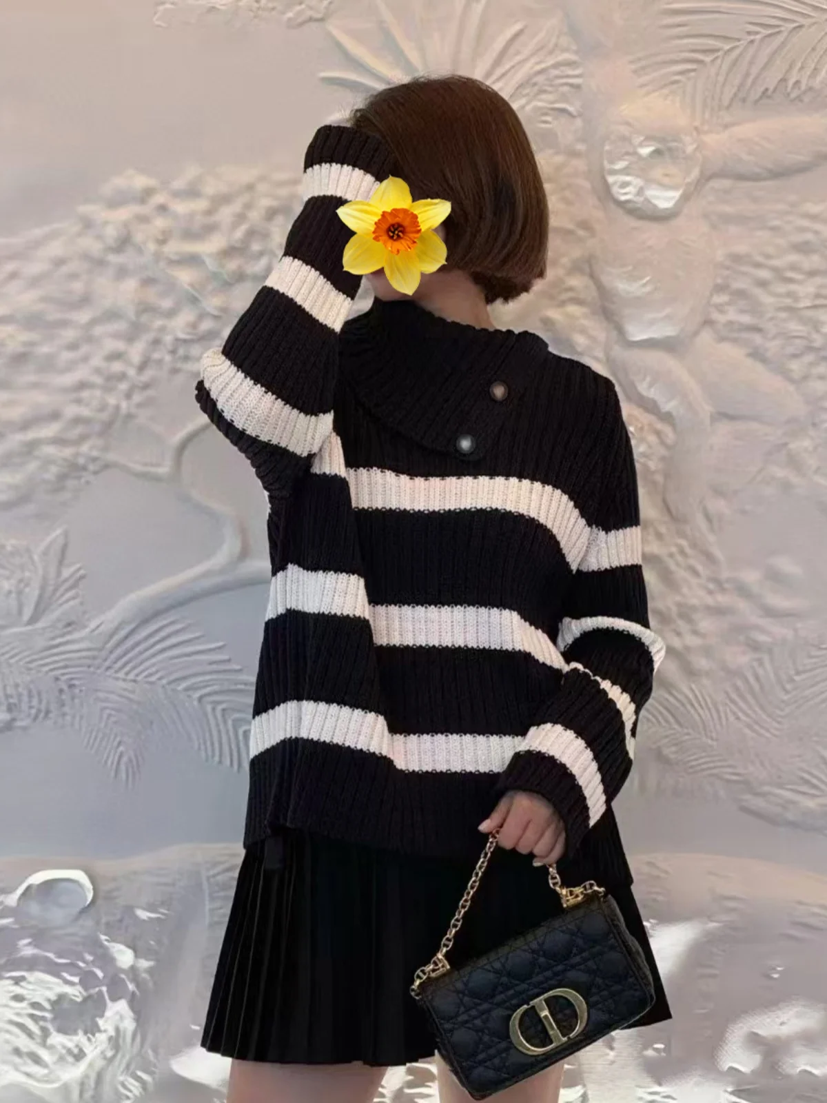 

YongLeap Ранняя осень High Ne Свободный вязаный свитер в полоску Повседневный свитер из смеси хлопка Длинный топ све