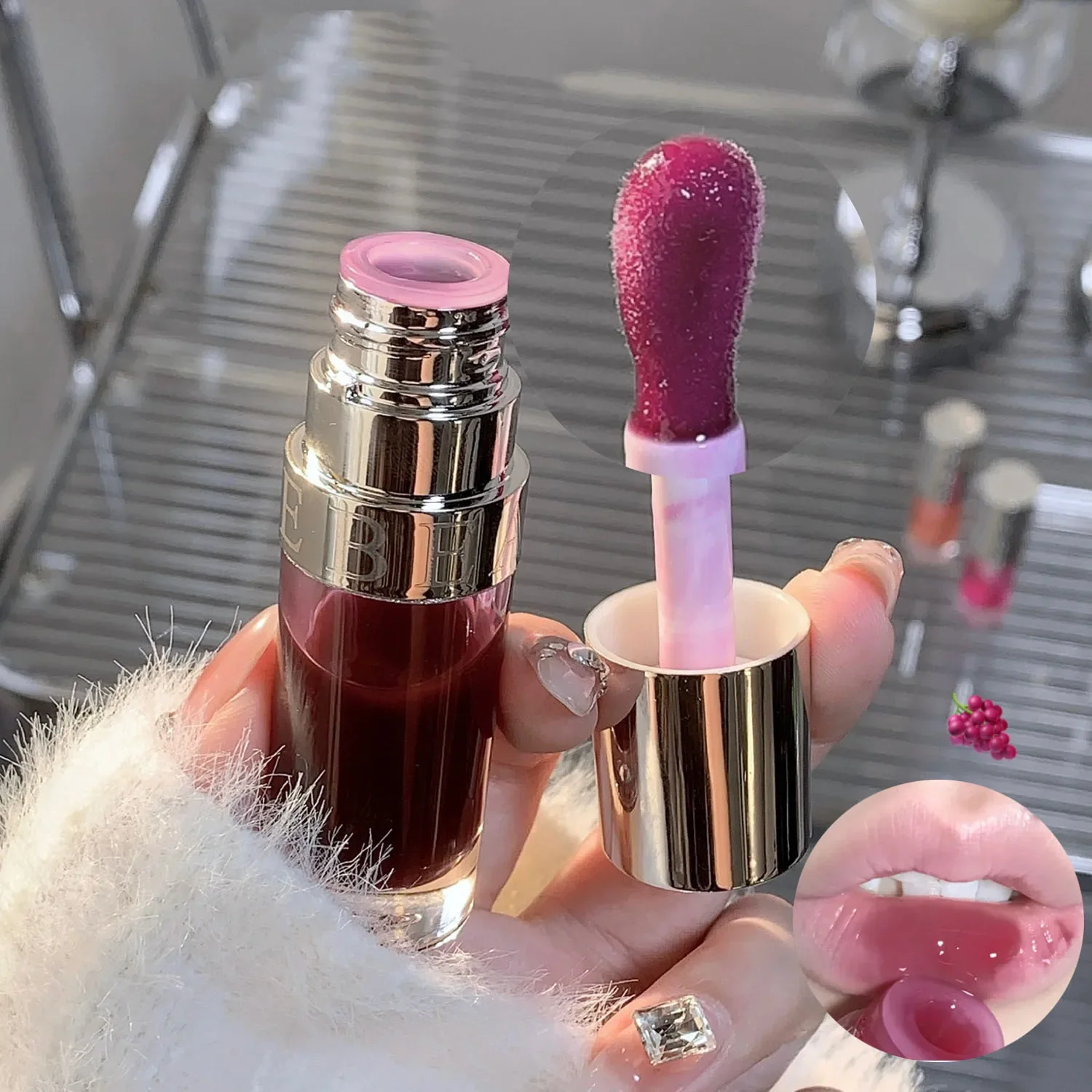 Moisturizing Glass Lip Oil Purple Jelly Violet Transparent Plumper Lip Gloss Makeup Nutritious Liquid Lipstick Brush Lip Care