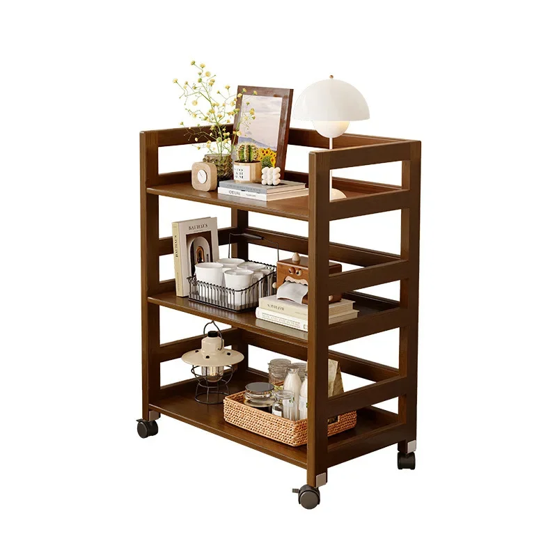 All solid wood  set rack trolley tea cup storage rack movable tea table household tea cabinet  table