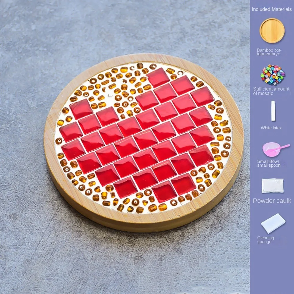 NEW Square Round DIY Mosaic Cup Mat Handicraft Mosaic Glass Handmade Coaster Handmake Accessories Bamboo Pad Early Education
