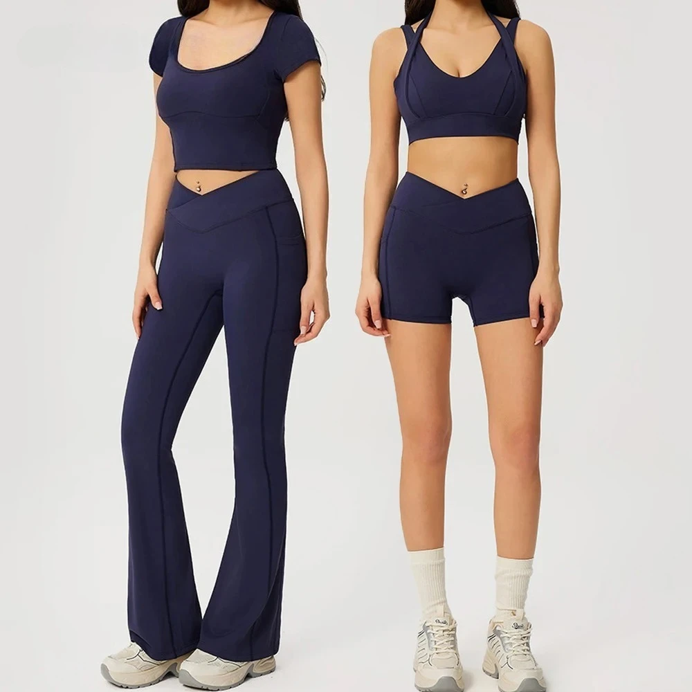 

2 Pieces Yoga Set Gym Clothes Sportswear Yoga Suits For Women Fitness Short Sleeve Crop Top Tracksuits Sports Bra Gym Leggings