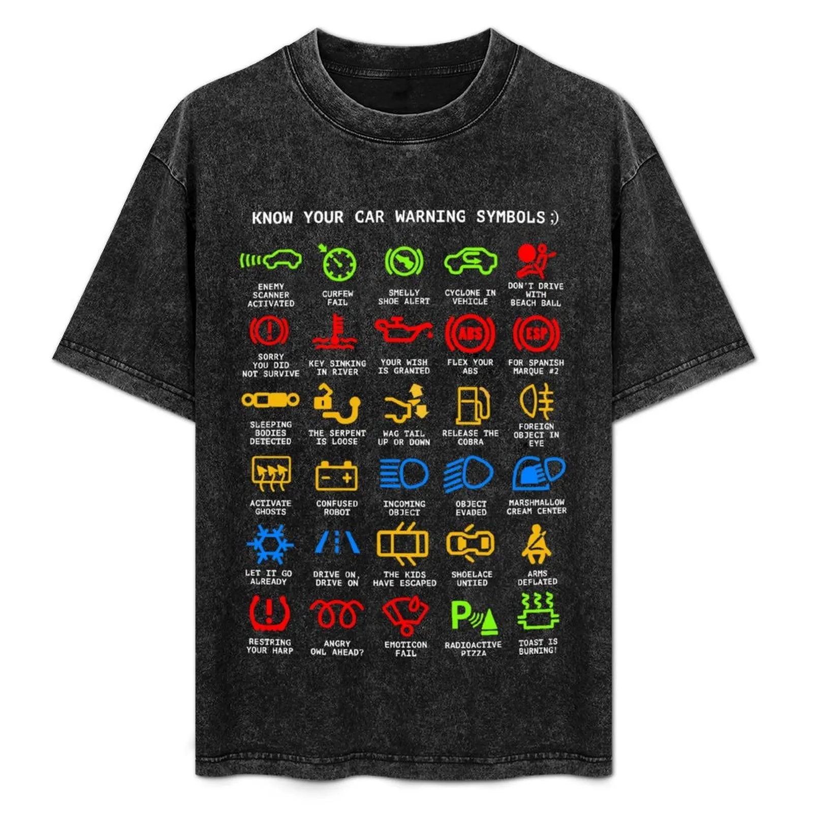 

Know Your Car Warning lights Mechanics Funny Sarcastic Graphic Tee Shirts T-Shirt street wear luxury clothes men