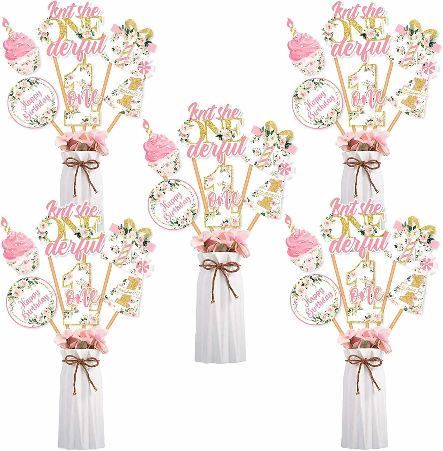 

24PCS Flower First Birthday Decor Floral Centerpieces Isn't She Onederful Little Miss Onederful Baby 1st Birthday Party Decor