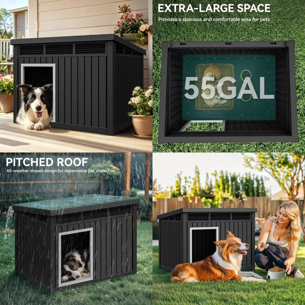 

Plastic Dog House for Small to Medium Dogs: Waterproof, Ventilated Indoor/Outdoor Kennel with Lift-Up Roof and Sloping Design