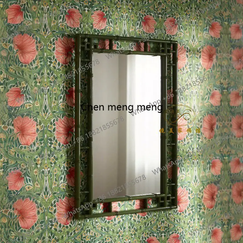 European creative bamboo decorative mirror French wall hanging toilet art bathroom mirror American