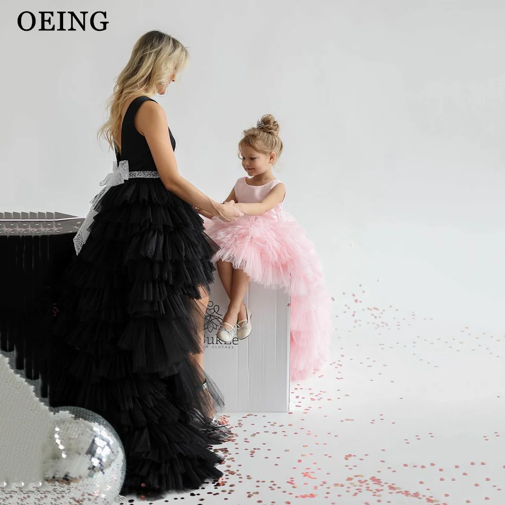 OEING Simple Tulle Mother And Daughter Dresses Elegant V Neck Short Front Long Back Mom And Me Prom Gown For Photo Shoot 2024