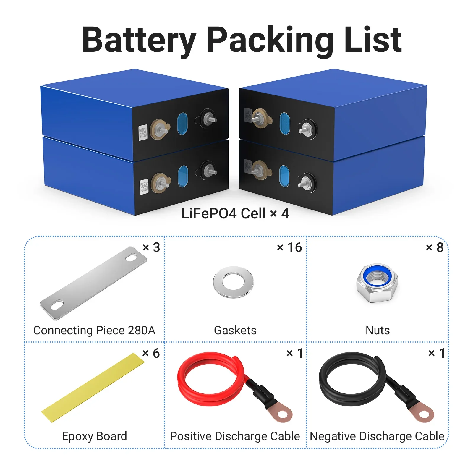 Lifepo4 Battery Cells Pack 280Ah 6000 Cycles 3.2V Rechargeable Battery for Energy Storage Golf Cars Electric Bike Scootor RVs