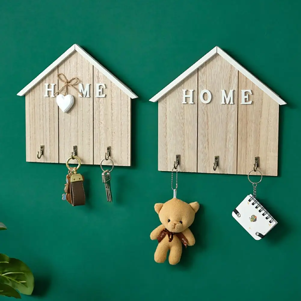 

Multi Hook Key Rack Rustic Wooden Entryway Organizer with 3 Hooks Adhesive Wall Mount Storage Rack for Keys Bags