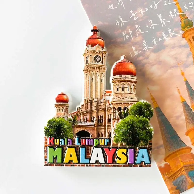 3D Resin Malaysia Kuala Lumpur Building Fridge Magnets Cute Refrigerator Magnet with Colorful Letters for Home Decor Small Stron