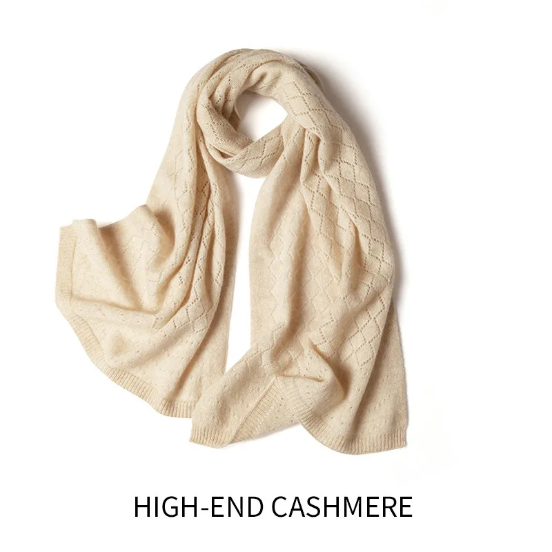 Cashmere Scarf 2023 Autumn And Winter New Women\'s High-End Solid Color Warm Knit Redrilled Hollow Scarf